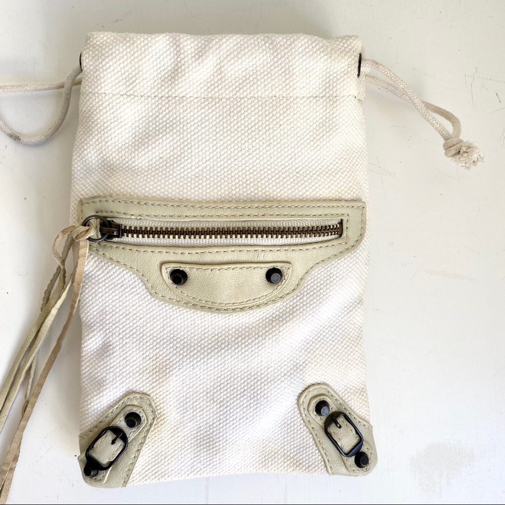 Balenciaga Moto City Wristlet Pouch Bag White Grey - Picture 2 of 8